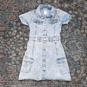 Girls' Acid Wash Denim Dress - Blue